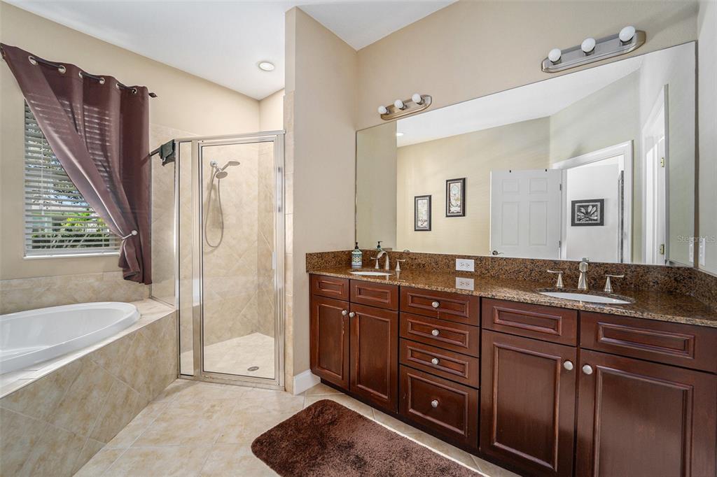 5516 Luminar Pointe Lane Apollo Beach, FL 33572 - Photo 27 of 34 a spacious bathroom with a granite countertop tub sink and mirror