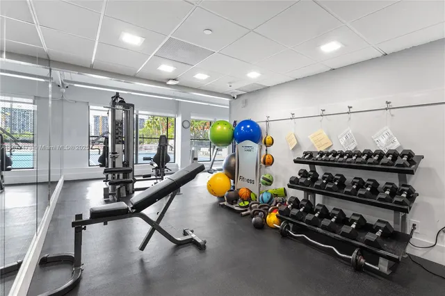 a view of a room with gym equipment