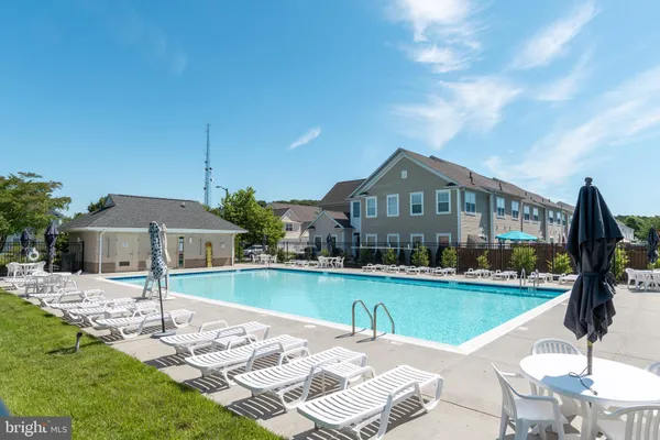 a view of a swimming pool with a yard