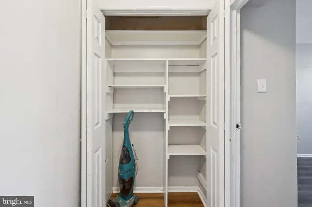 a view of walk in closet with empty racks