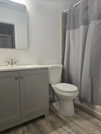 a bathroom with a toilet sink and mirror