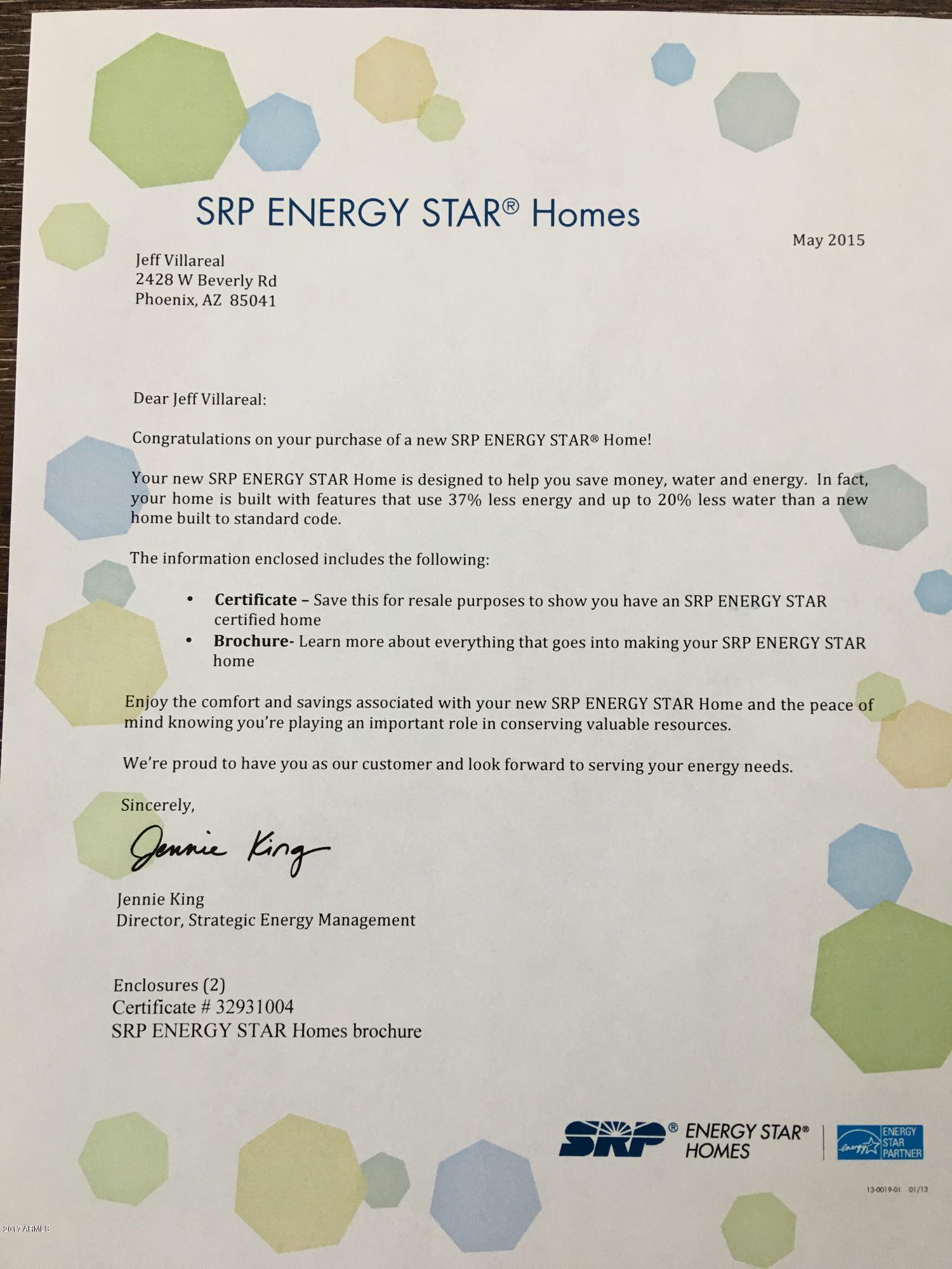 2428 West Beverly Rd. Phoenix, AZ 85041 - Photo 8 of 19 Energy Star Certificate