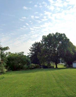 a view of a field of grass and trees