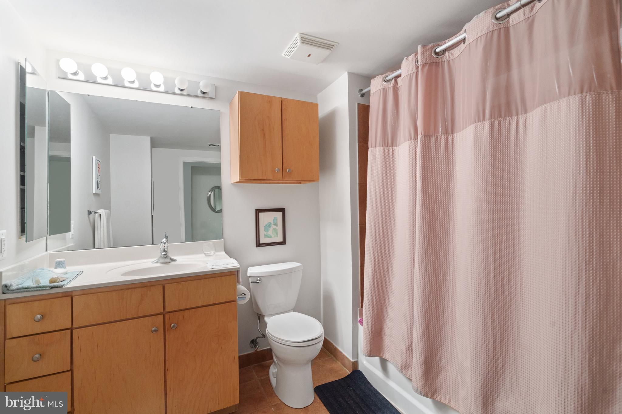 616 E Street Northwest, Unit 304 Washington, DC 20004 - Photo 12 of 53 a bathroom with a sink a toilet and shower curtain