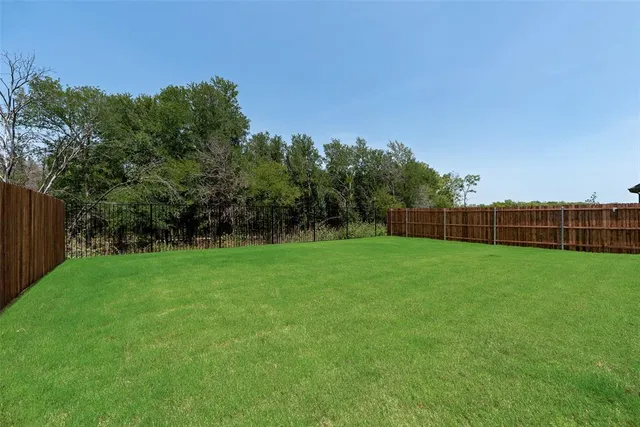 a view of a yard with a trampoline