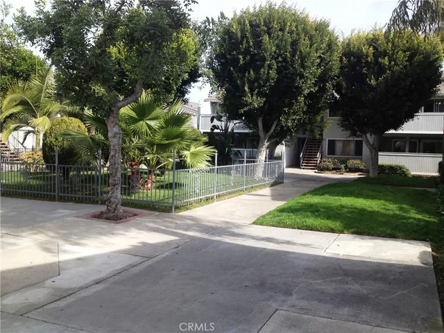 a view of a park with plants and trees