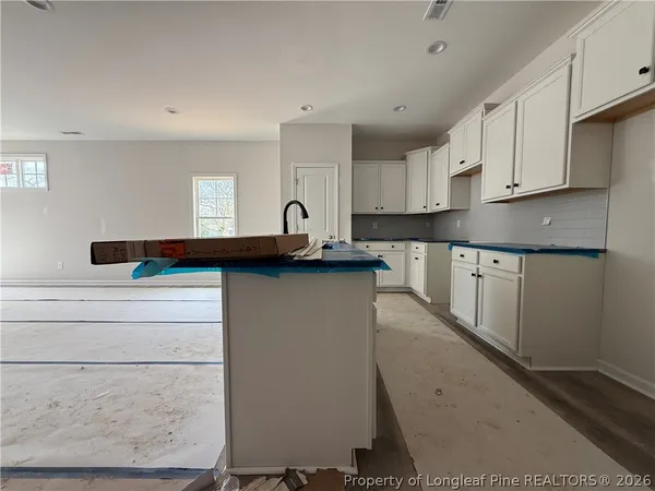 a kitchen with a sink and cabinets