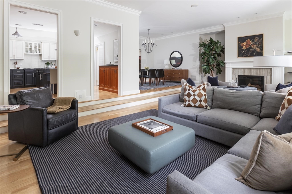 51 Rawson Road, Unit 51 Brookline, MA 02445 - Photo 4 of 23 a living room with furniture and a fireplace