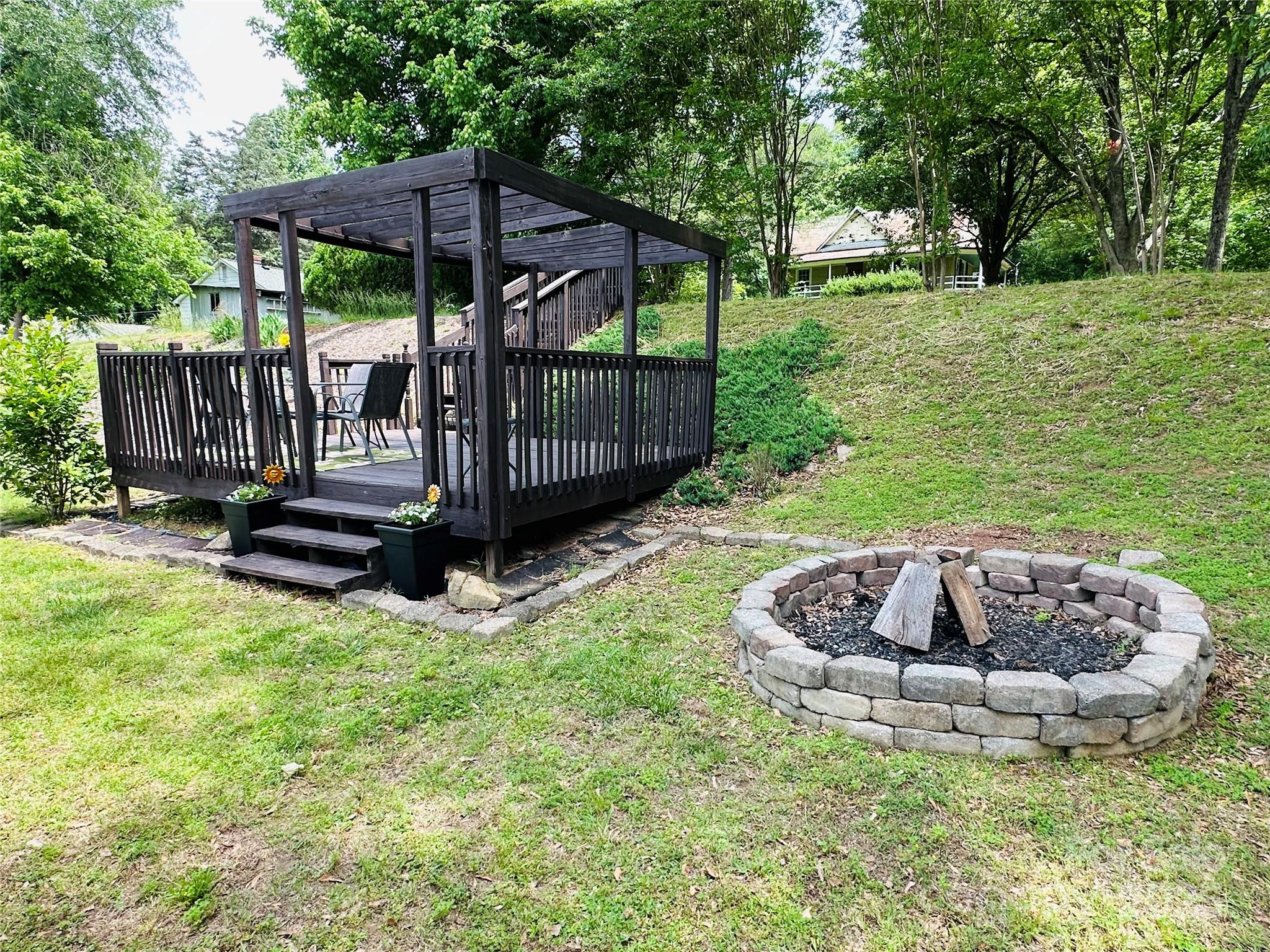 421 Bethel Road Morganton, NC 28655 - Photo 11 of 40 a view of a backyard with wooden fence and a bench