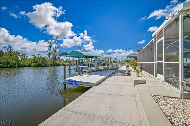 a view of a lake with a terrace