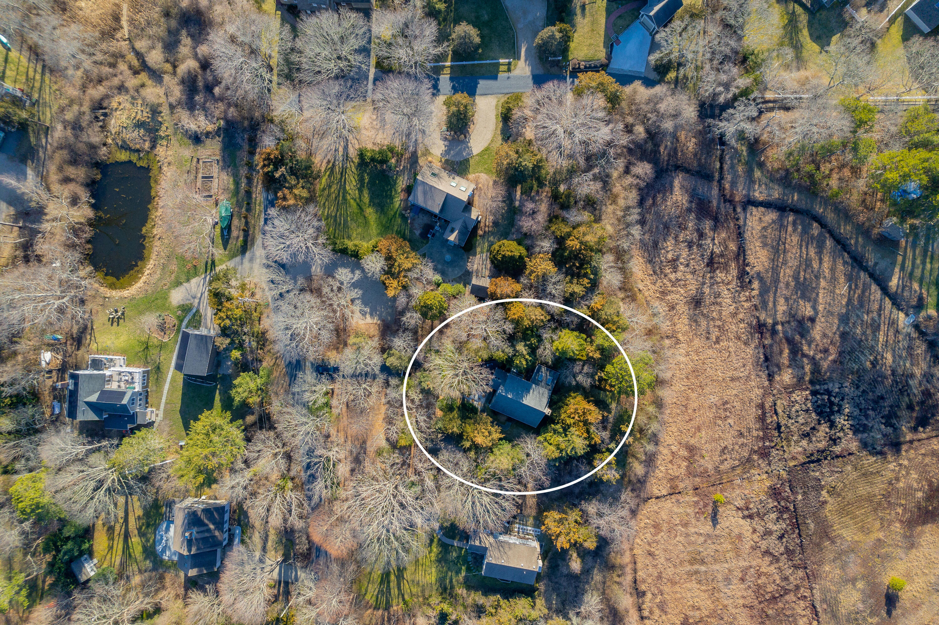 24 Blueberry Island Road Orleans, MA 02653 - Photo 31 of 39 an aerial view of a house with a yard and large trees
