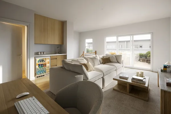 a living room with furniture and a window