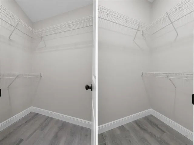 a view of a room with racks on the wall