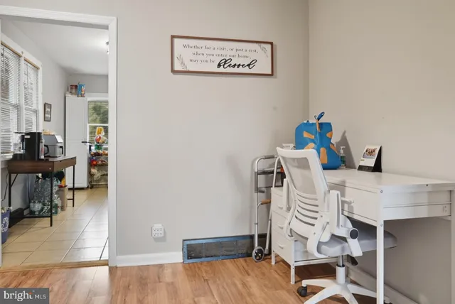 a view of workspace with seating area