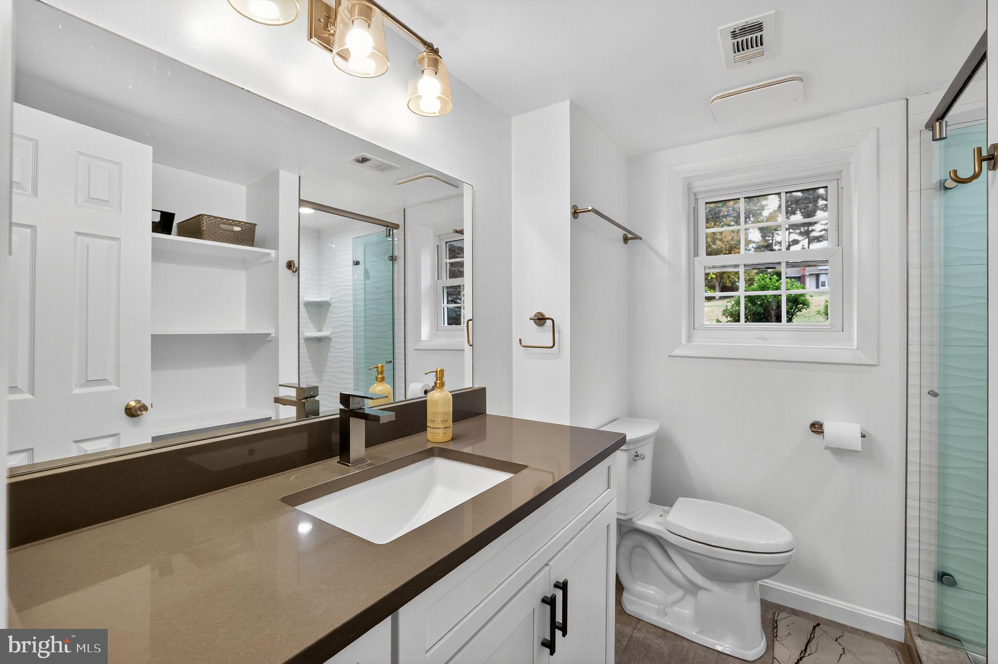 1716 Gayfields Drive Silver Spring, MD 20906 - Photo 53 of 55 a bathroom with a sink a toilet and a large mirror