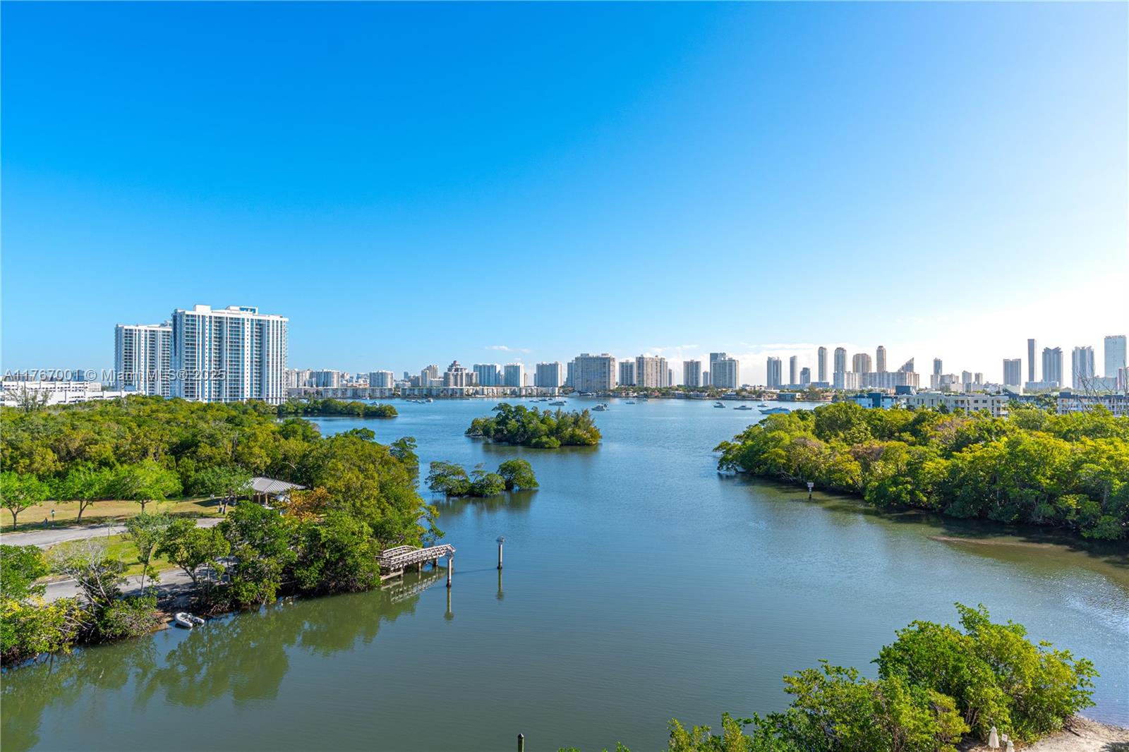 a view of a lake with a city