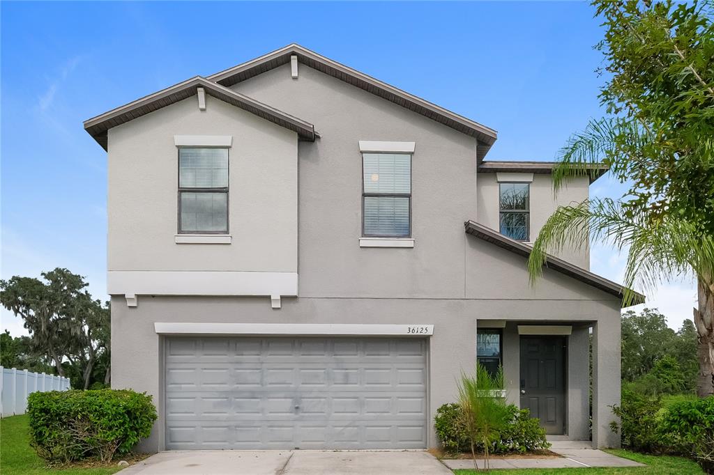 36125 Stable Wilk Avenue Zephyrhills, FL 33541 - Photo 1 of 17 a front view of a house with a yard and garage