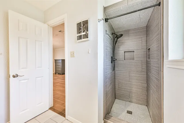 a bathroom with a shower