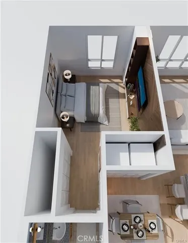 a bedroom with a bed and a couch