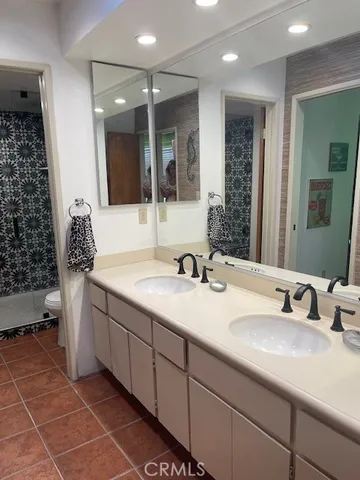 a bathroom with a shower curtain