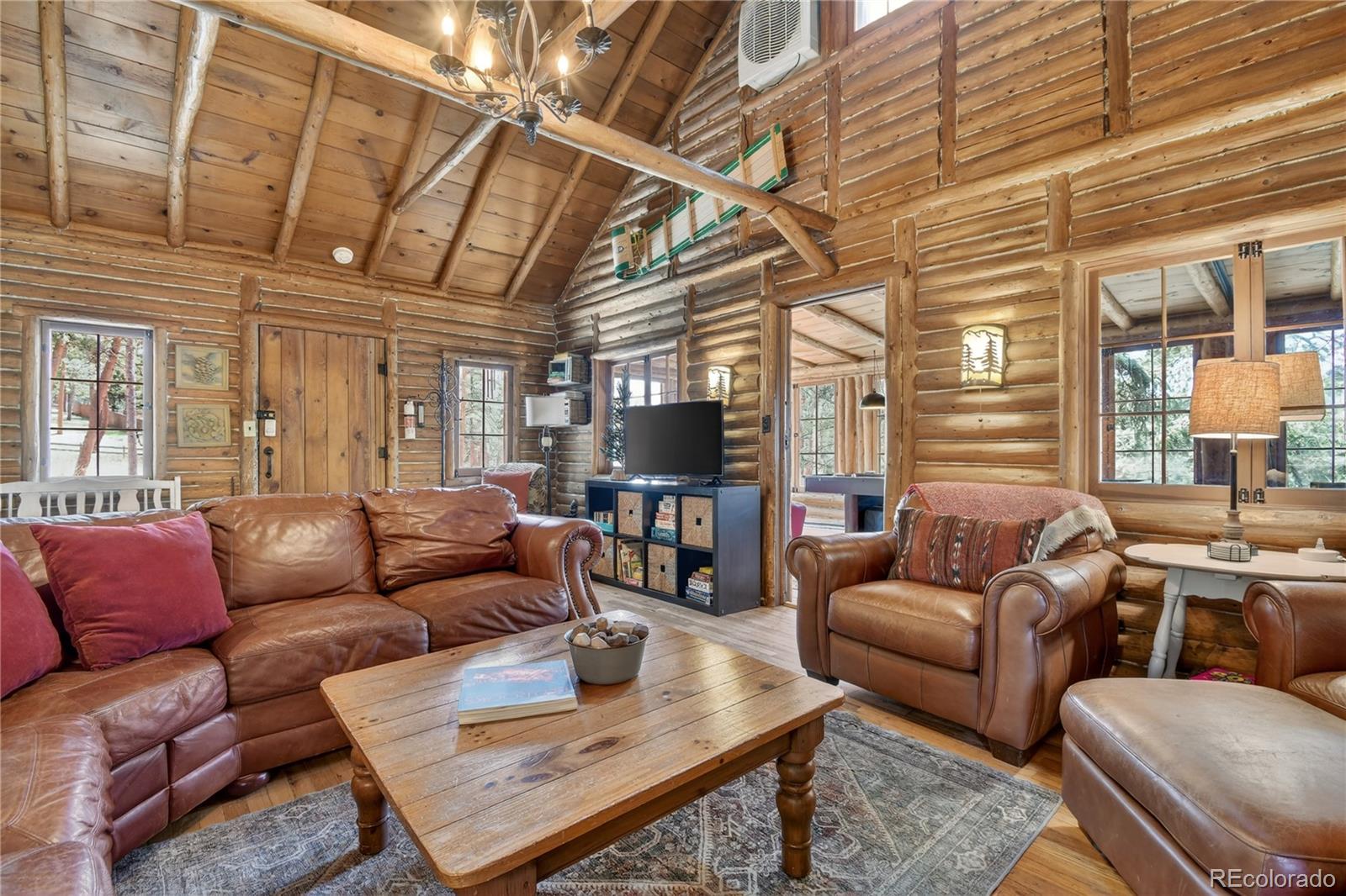 23301 Shoshone Road Indian Hills, CO 80454 - Photo 11 of 32 a living room with furniture and a flat screen tv
