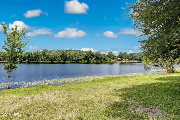a view of a lake from a yard
