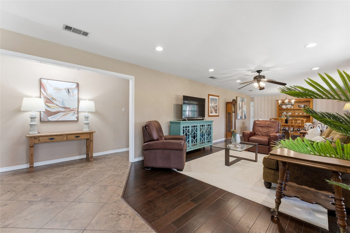 306 Starview Drive Georgetown, TX 78628 - Photo 9 of 26 Living area featuring recessed lighting, wood flooring, and ceiling fan