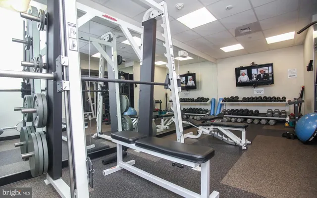 a view of a room with gym equipment