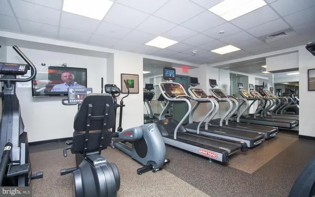 a view of a room with gym equipment