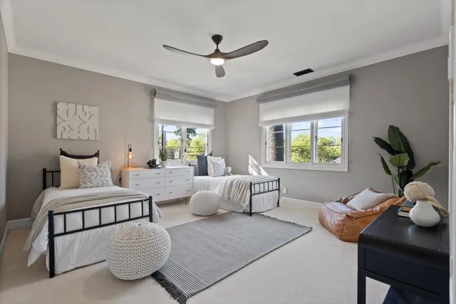 a aerial view of a house with a yard