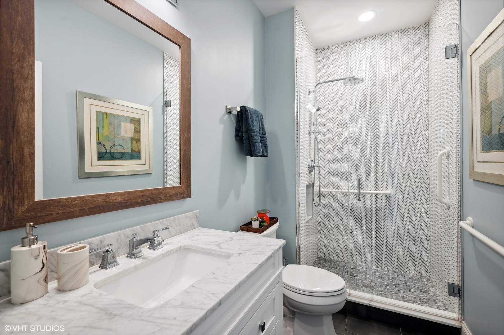1770 Harrison Street Glenview, IL 60025 - Photo 17 of 40 a bathroom with a granite countertop sink toilet and shower