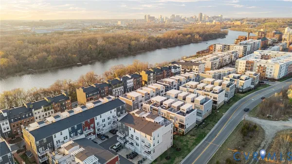 a view of a city and lake