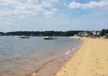 a view of a lake with houses in the back