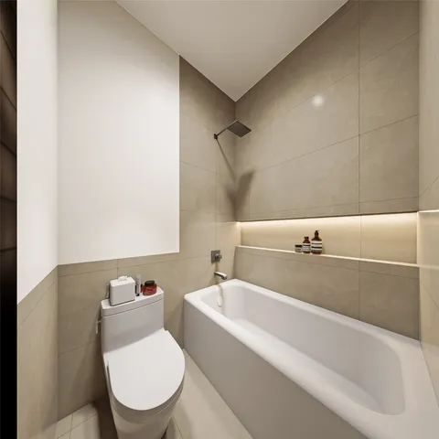 a large white room with a large mirror