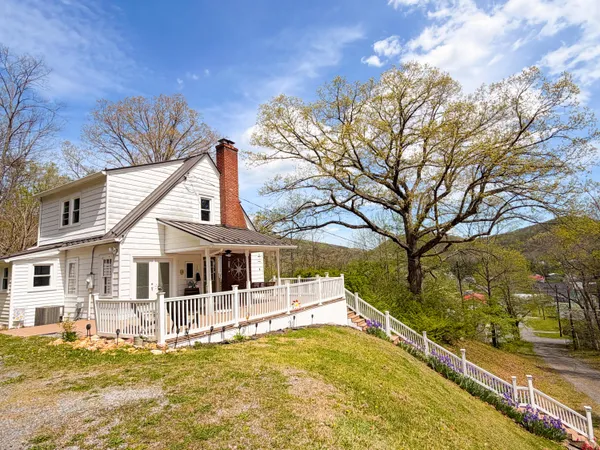 a view of a house with a large tree and a yard