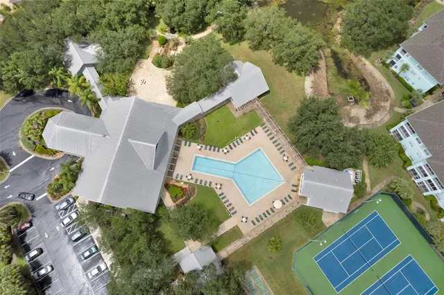 a view of a yard with plants and trees