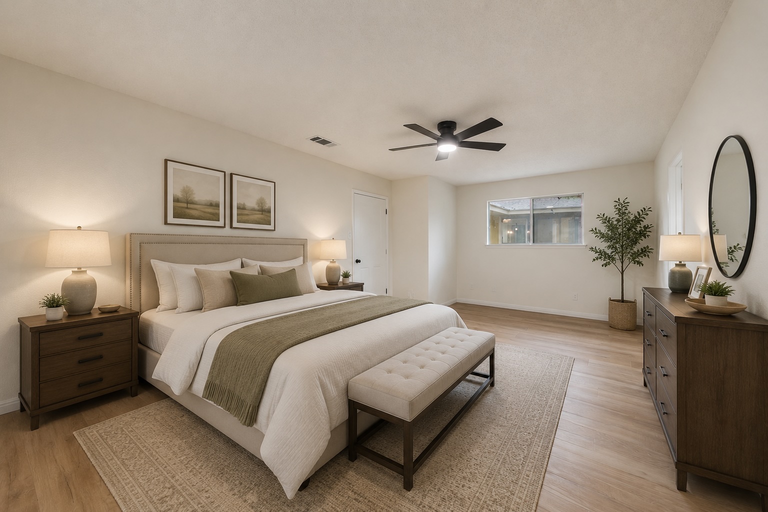 4504 Langtry Lane Austin, TX 78749 - Photo 16 of 24 Unwind in this spacious bedroom, featuring warm wood flooring and a refreshing ceiling fan.