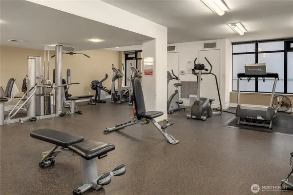 a view of a room with gym equipment
