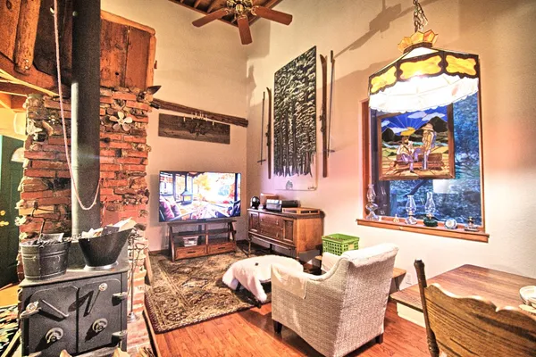 a view of a balcony with furniture