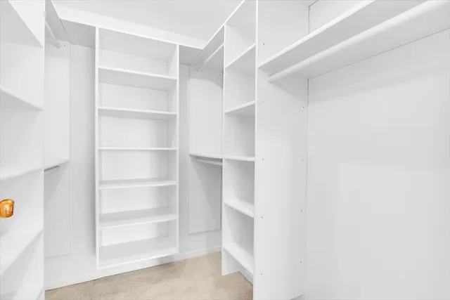 a view of walk in closet with empty racks