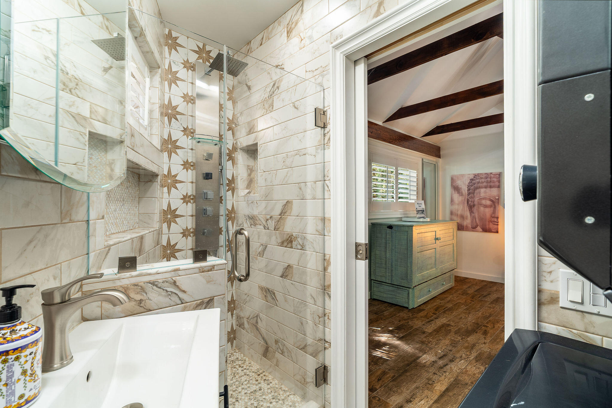 55599 Encino Road Idyllwild, CA 92549 - Photo 9 of 66 a bathroom with a bathtub and shower