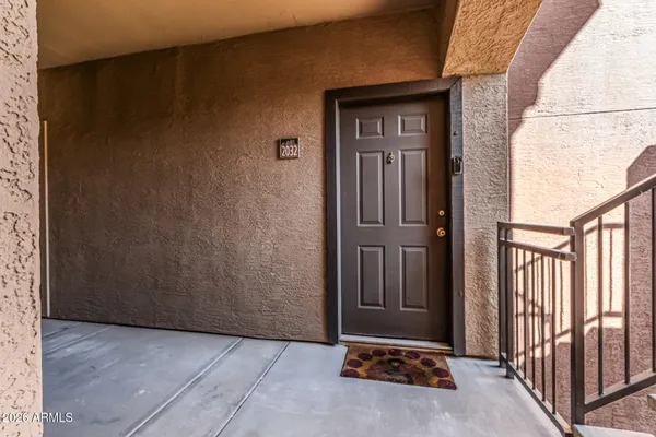 a view of a porch of a house