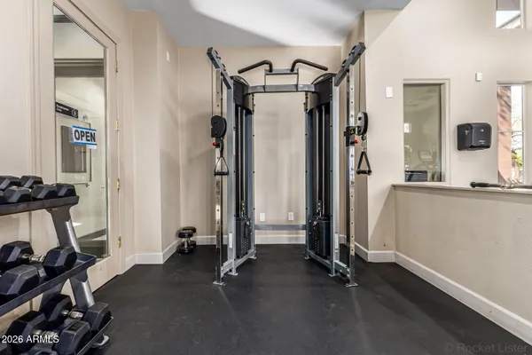 a view of a room with gym equipment