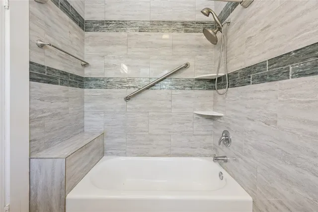 a bathroom with a bathtub