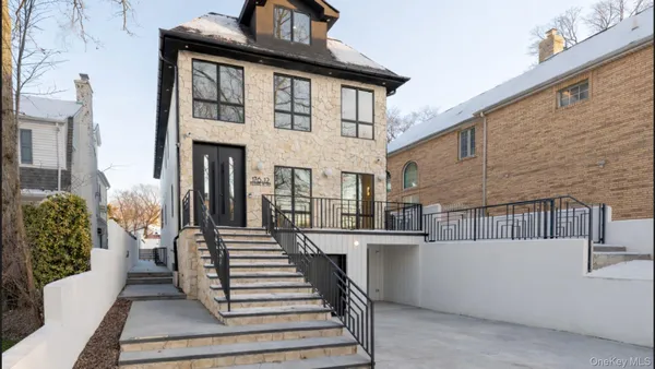 a view of a building with wooden stairs