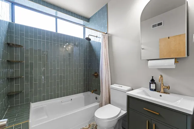 a bathroom with a bathtub
