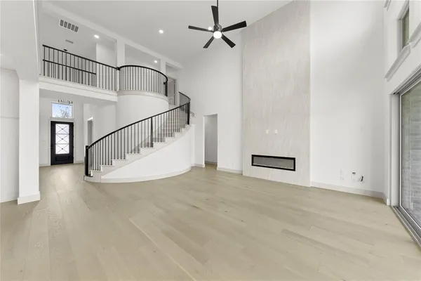 a view of staircase with white walls and white walls