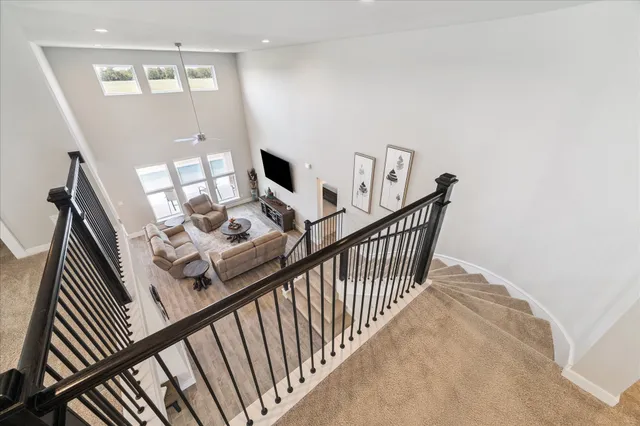 a view of a balcony with wooden floor