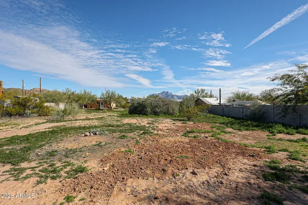 a view of a yard with an trees