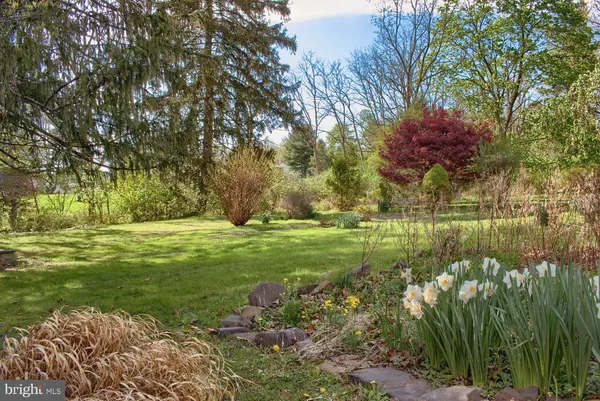 a view of a lake with a yard